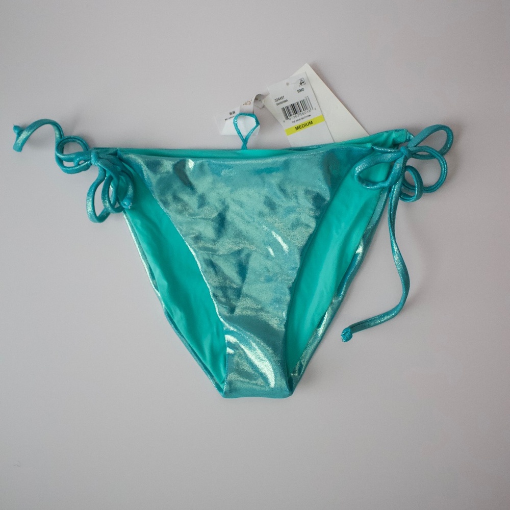 Becca Liquid Metal Side Tie Bikini Bottom Green Swimwear Resort NWT - Picture 2 of 6